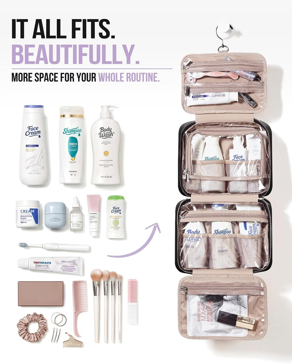 Velmoa Hanging Makeup & Toiletry Bag – Multi-Compartment Travel Organizer